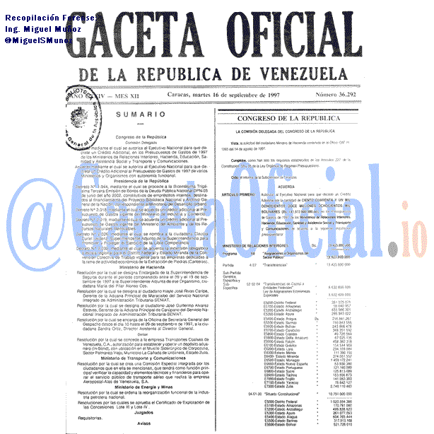 Gaceta Oficial 36292 del 16 Septiembre 1997