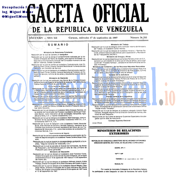 Gaceta Oficial 36293 del 17 Septiembre 1997