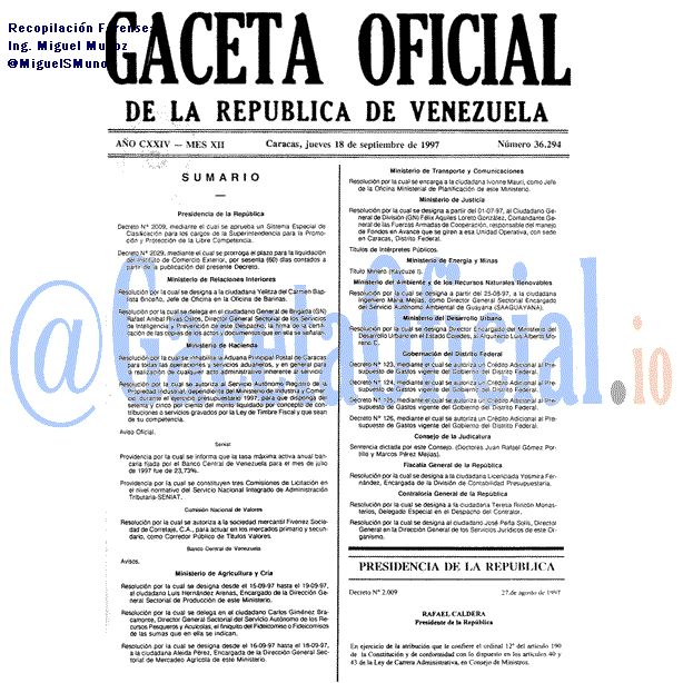 Gaceta Oficial 36294 del 18 Septiembre 1997