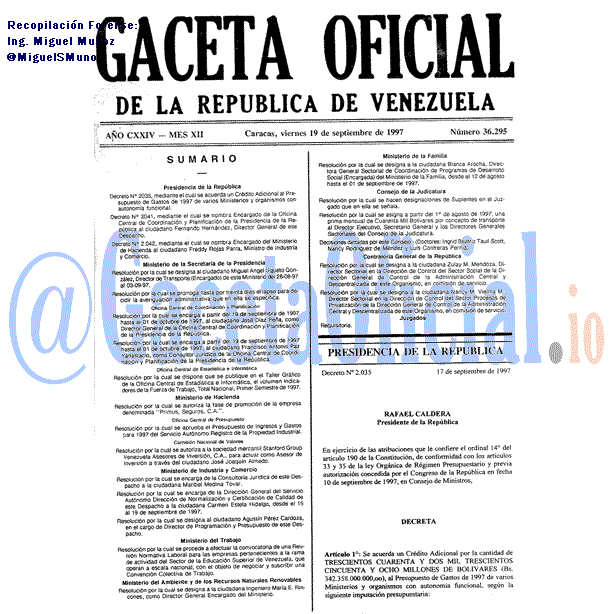 Gaceta Oficial 36295 del 19 Septiembre 1997