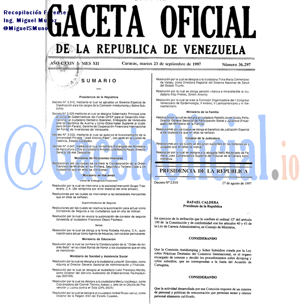 Gaceta Oficial 36297 del 23 Septiembre 1997