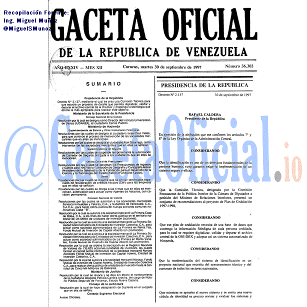 Gaceta Oficial 36302 del 30 Septiembre 1997