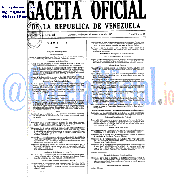 Gaceta Oficial 36303 del 1 Octubre 1997