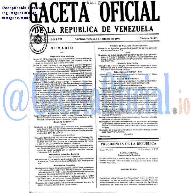 Gaceta Oficial 36305 del 3 Octubre 1997