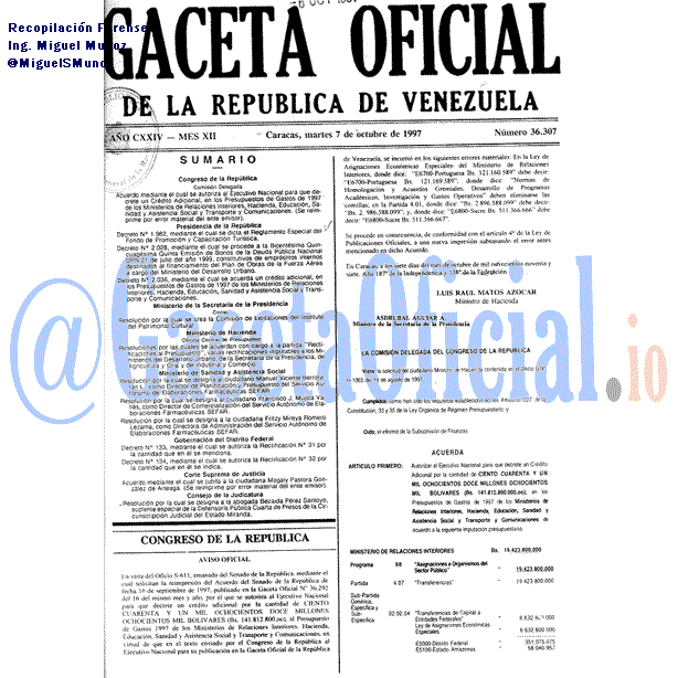 Gaceta Oficial 36307 del 7 Octubre 1997