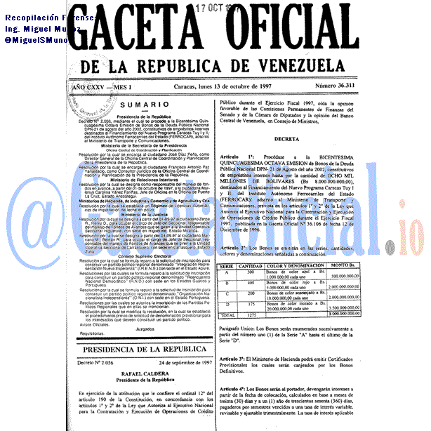 Gaceta Oficial 36311 del 13 Octubre 1997