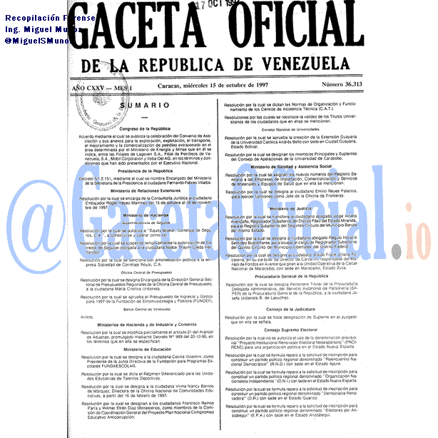 Gaceta Oficial 36313 del 15 Octubre 1997