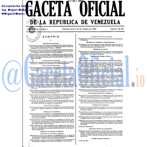 Gaceta Oficial 36314 del 16 Octubre 1997