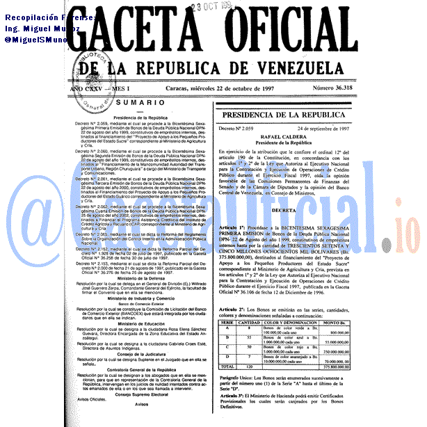 Gaceta Oficial 36318 del 22 Octubre 1997