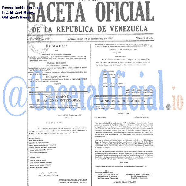Gaceta Oficial 36330 del 10 Noviembre 1997