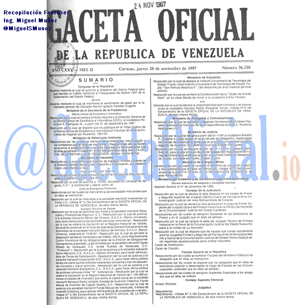 Gaceta Oficial 36338 del 20 Noviembre 1997