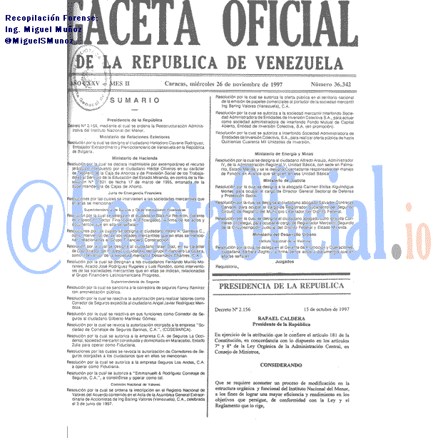 Gaceta Oficial 36342 del 26 Noviembre 1997