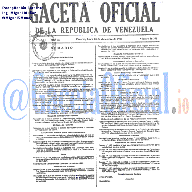 Gaceta Oficial 36355 del 15 Diciembre 1997