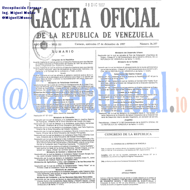Gaceta Oficial 36357 del 17 Diciembre 1997