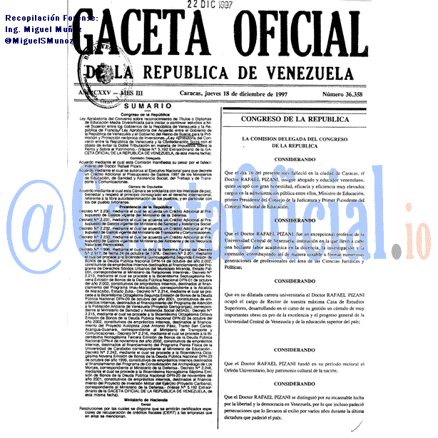 Gaceta Oficial 36358 del 18 Diciembre 1997