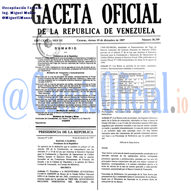 Gaceta Oficial 36359 del 19 Diciembre 1997