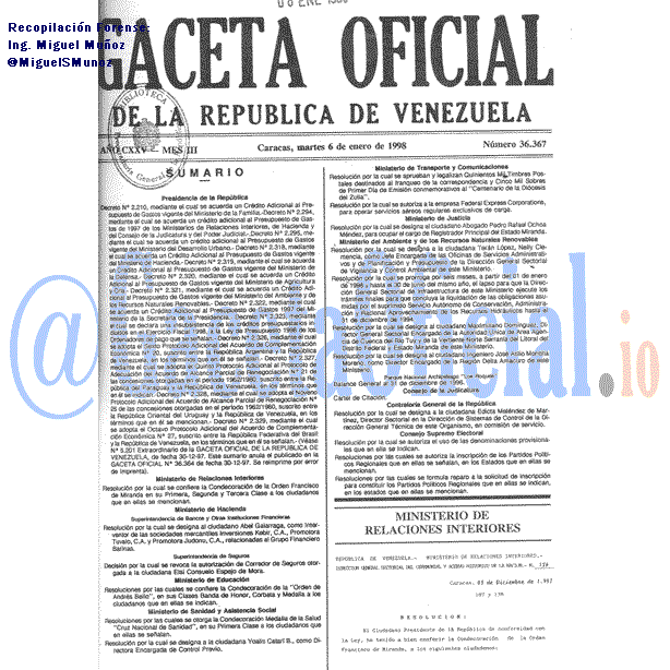 Gaceta Oficial 36367 del 6 Enero 1998