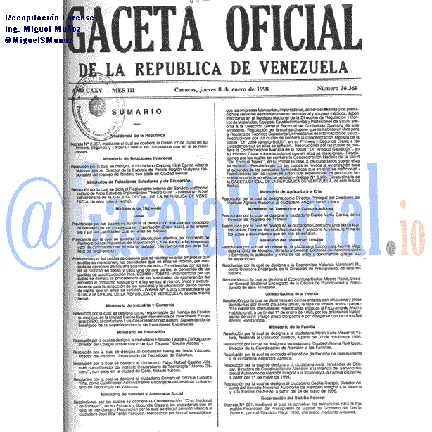 Gaceta Oficial 36369 del 8 Enero 1998
