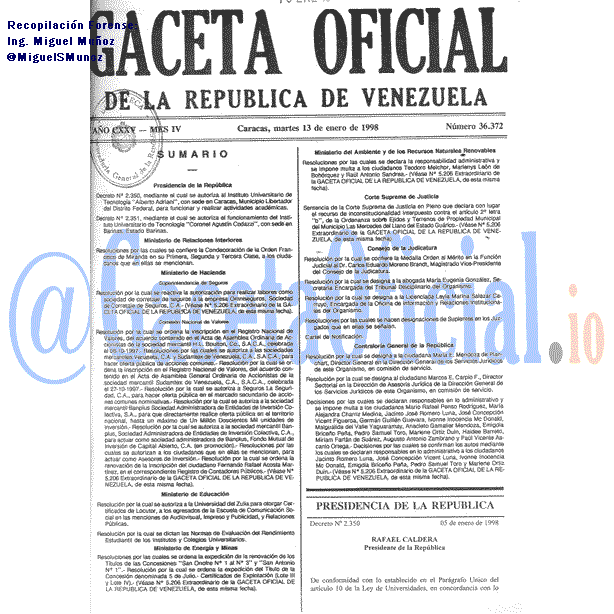 Gaceta Oficial 36372 del 13 Enero 1998