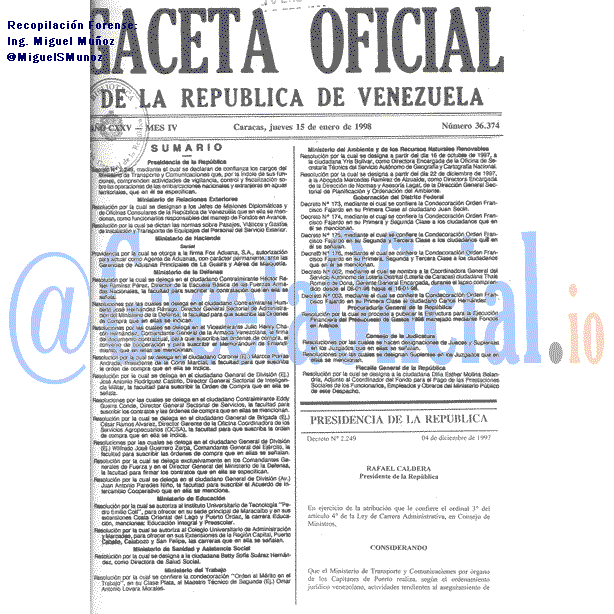 Gaceta Oficial 36374 del 15 Enero 1998