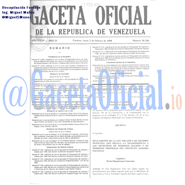 Gaceta Oficial 36386 del 2 Febrero 1998