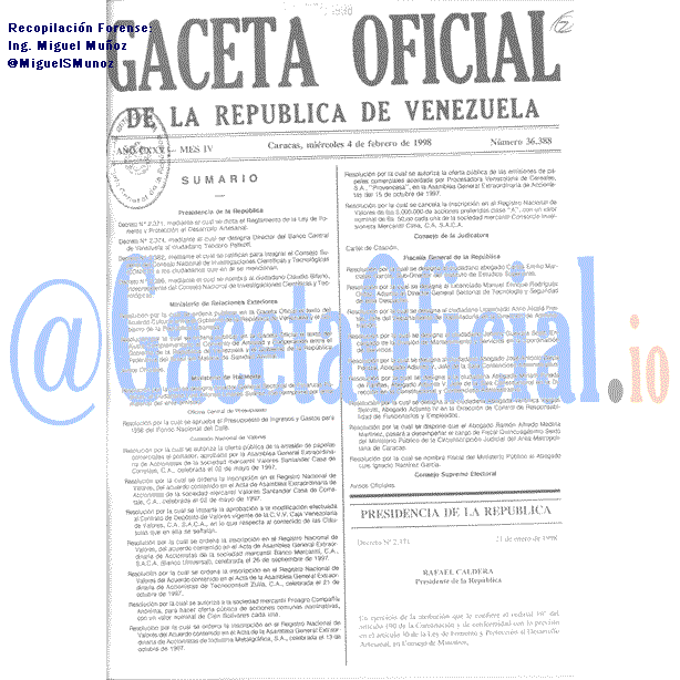 Gaceta Oficial 36388 del 4 Febrero 1998