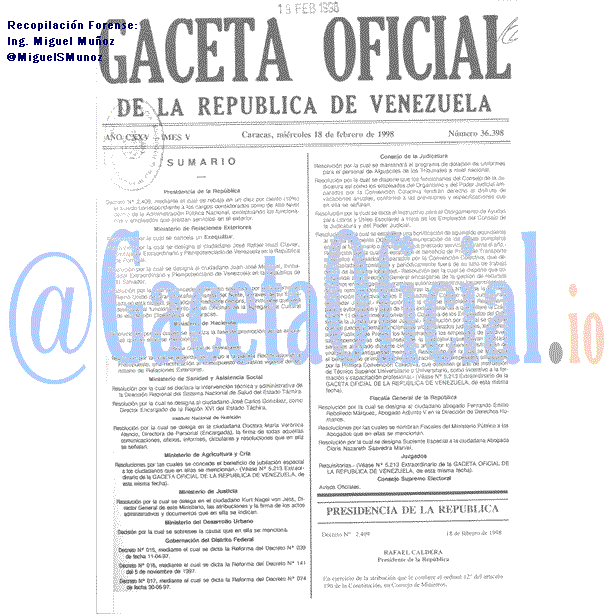 Gaceta Oficial 36398 del 18 Febrero 1998