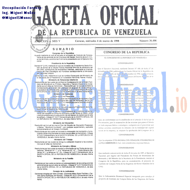 Gaceta Oficial 36406 del 4 Marzo 1998
