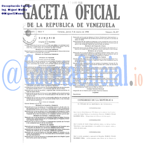 Gaceta Oficial 36407 del 5 Marzo 1998