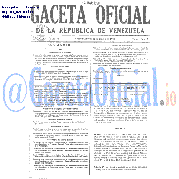 Gaceta Oficial 36412 del 12 Marzo 1998
