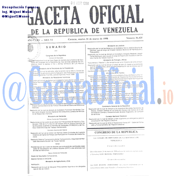 Gaceta Oficial 36425 del 31 Marzo 1998
