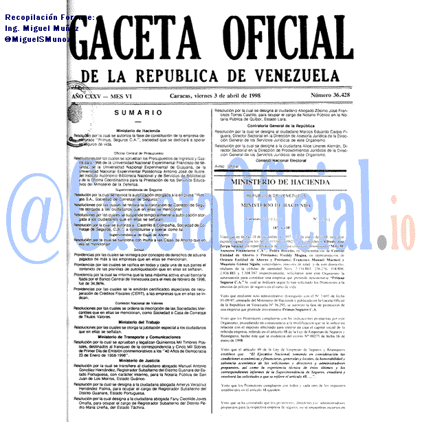 Gaceta Oficial 36428 del 3 Abril 1998