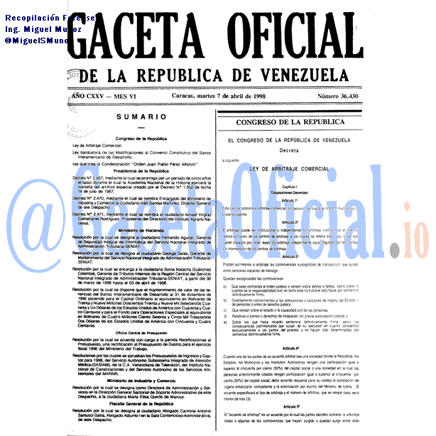 Gaceta Oficial 36430 del 7 Abril 1998
