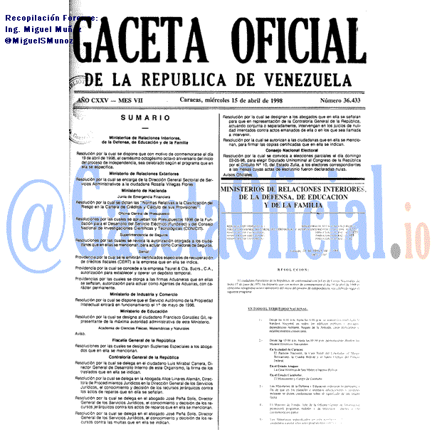 Gaceta Oficial 36433 del 15 Abril 1988