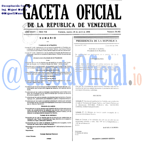 Gaceta Oficial 36442 del 28 Abril 1998