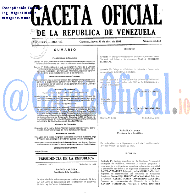 Gaceta Oficial 36444 del 30 Abril 1998