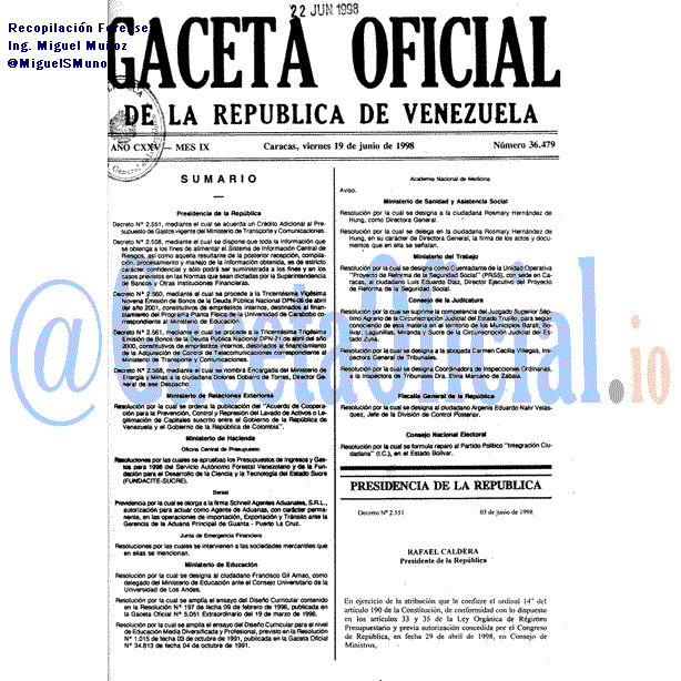 Gaceta Oficial 36479 del 19 Junio 1998