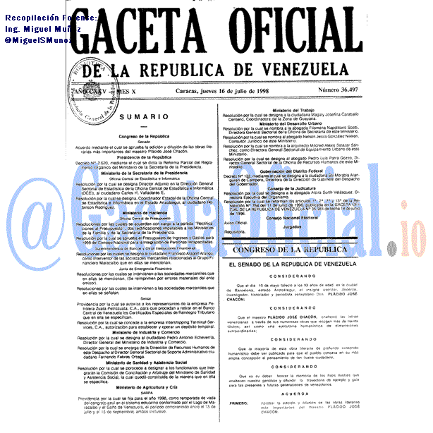 Gaceta Oficial 36497 del 16 Julio 1998