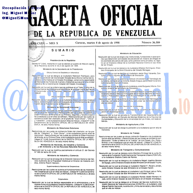 Gaceta Oficial 36509 del 4 Agosto 1998