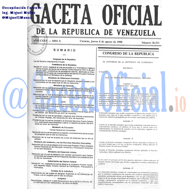 Gaceta Oficial 36511 del 6 Agosto 1998