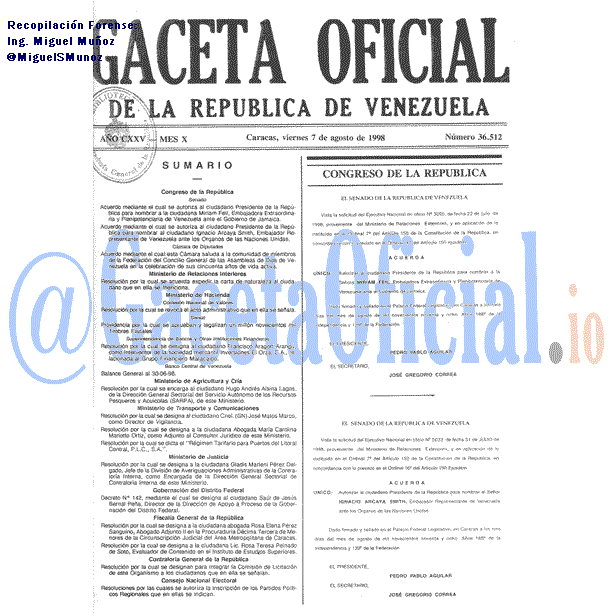 Gaceta Oficial 36512 del 7 Agosto 1998