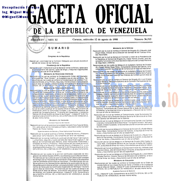 Gaceta Oficial 36515 del 12 Agosto 1998