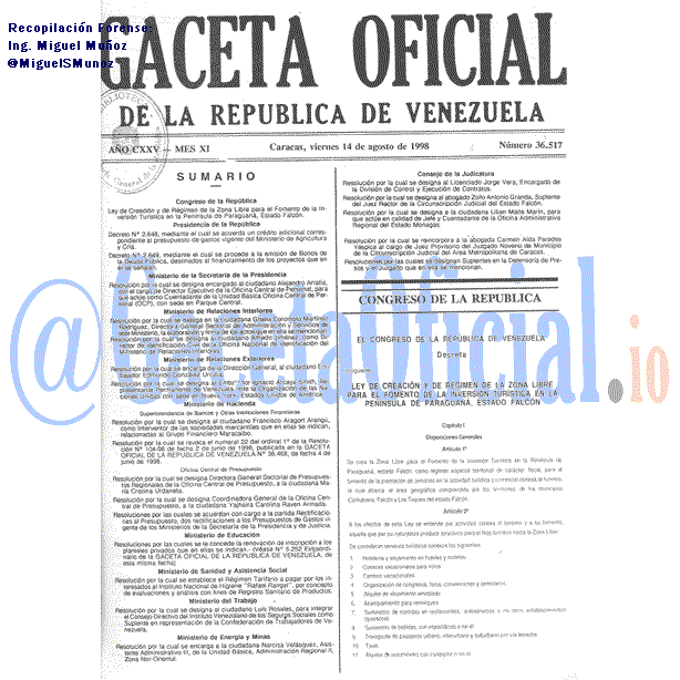 Gaceta Oficial 36517 del 14 Agosto 1998