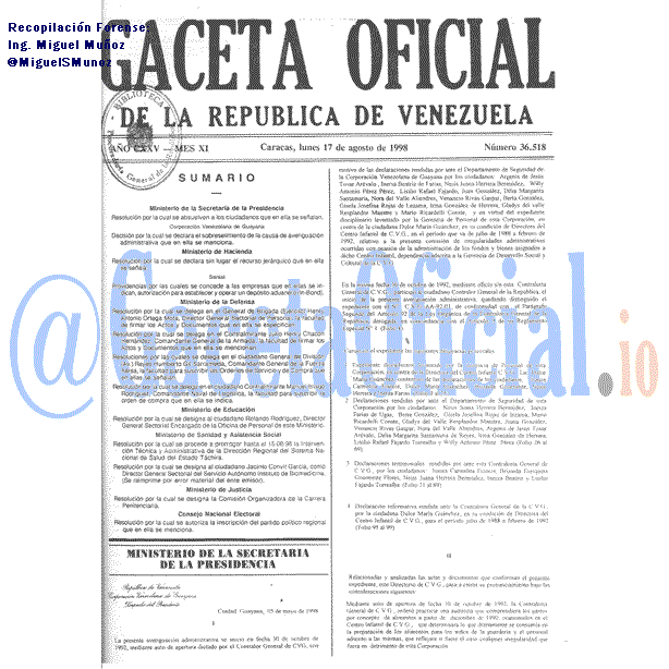 Gaceta Oficial 36518 del 17 Agosto 1998