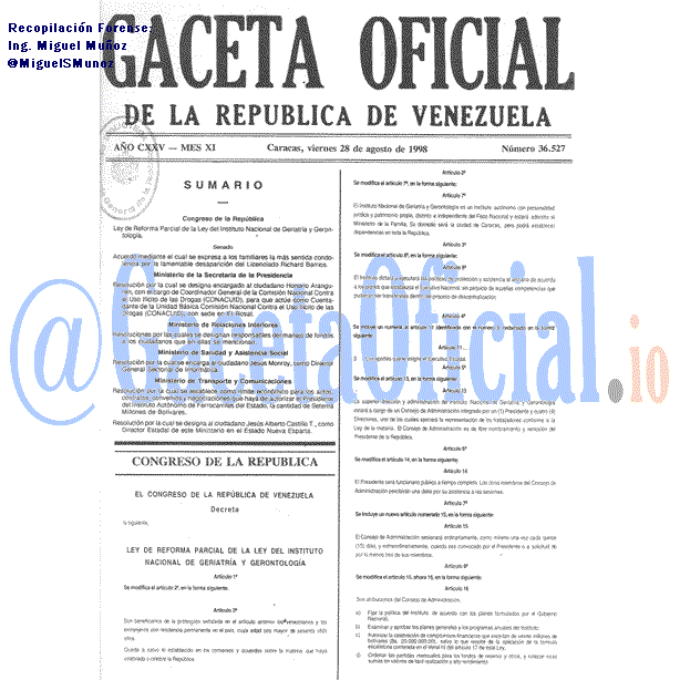 Gaceta Oficial 36527 del 28 Agosto 1998
