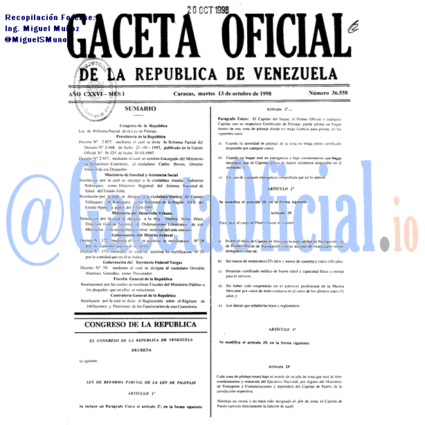 Gaceta Oficial 36558 del 13 Octubre 1998