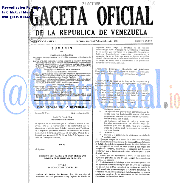 Gaceta Oficial 36568 del 27 Octubre 1998