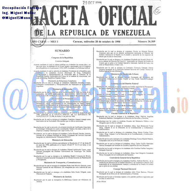 Gaceta Oficial 36569 del 28 Octubre 1998