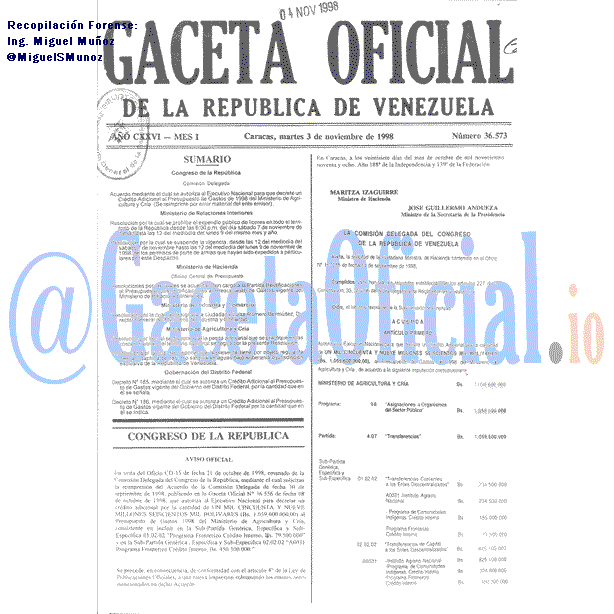 Gaceta Oficial 36573 del 3 Noviembre 1998