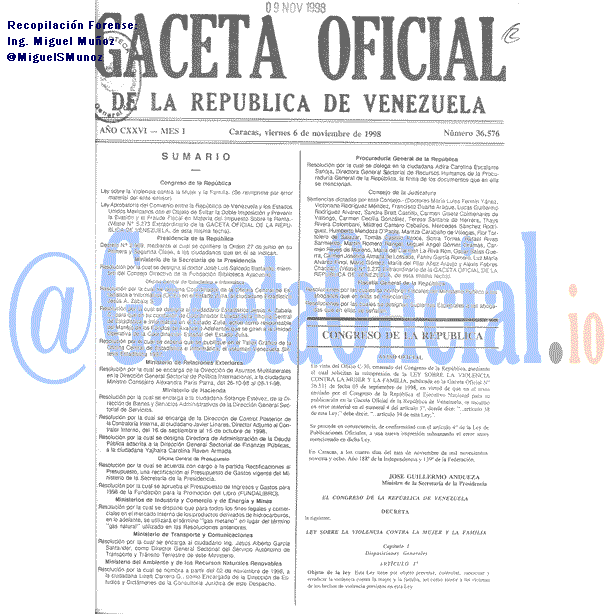 Gaceta Oficial 36576 del 6 Noviembre 1998